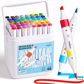 Jar Melo Washable Dual Tip Markers for Kids Ages 4-8, 48 Colors