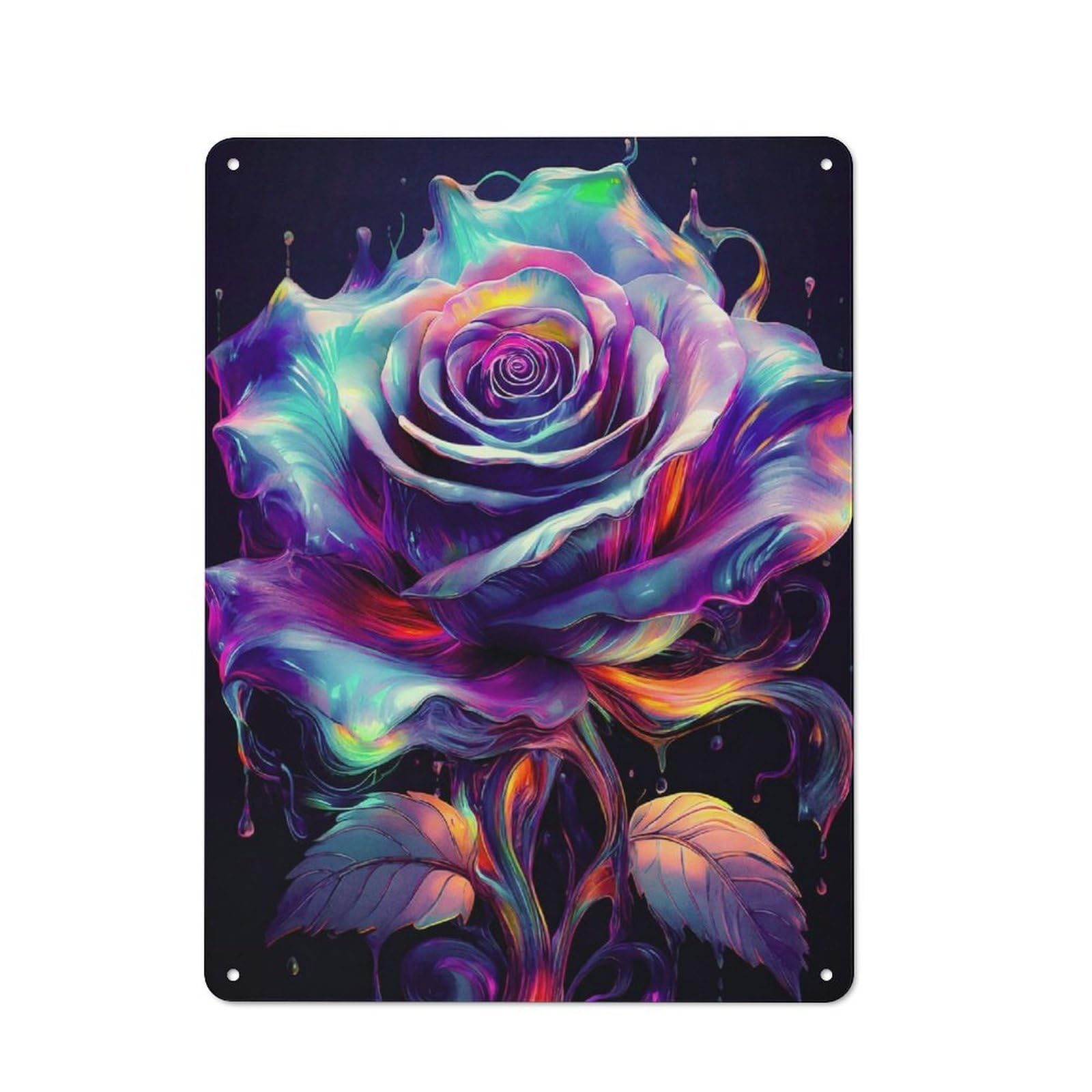 Junmoney Liquid Rose Flower Printed Metal Sign 40X30cm For Café Or Restaurant, For Hospitality Interior Collectors