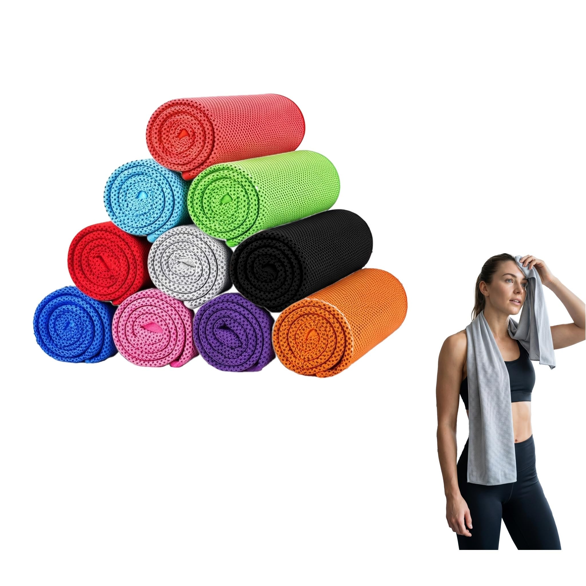 Microfiber Sports Sweat Towel, 10 PCS Cooling Towel, 100×30cm(10 Colours）
