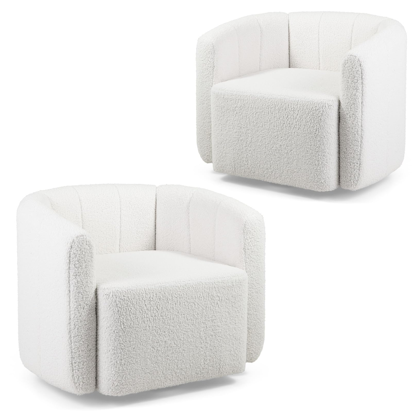 COSTWAY Sillón de Salón Giratorio 360°, Sillón para Leer Tapizado en Sherpa con Respaldo Curvado y Descansabrazos, Sillones Modernos de Salón con Forma de Calabaza para Sala de Estar, Dormitorio