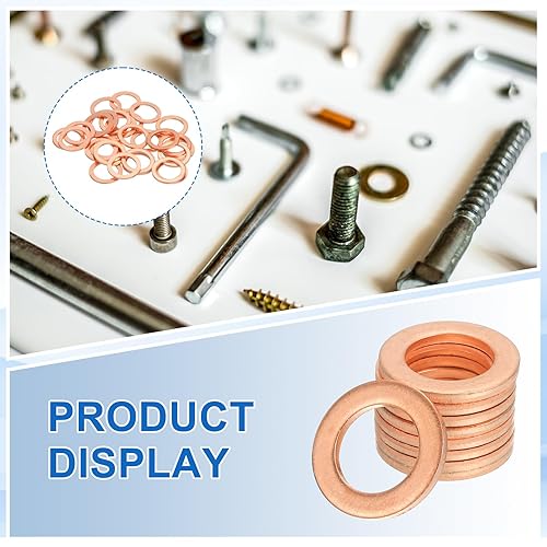 Miniatura 3 de MECCANIXITY 28Pcs Arandela Plana, Juego de Arandelas de Cobre M10, Anillo de Sellado de Cobre, Arandela de Aplastamiento, 10mm ID, 14mm OD, 1mm de