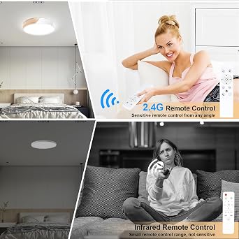 Yexati Ceiling Light Wood,Dimmable Ceiling 3000K-6000K,Remote Controlled Led Ceiling Light,24W Modern Light Fixture for Living Room, Bedroom and Hallway, 30CM，White [Energy Class E]