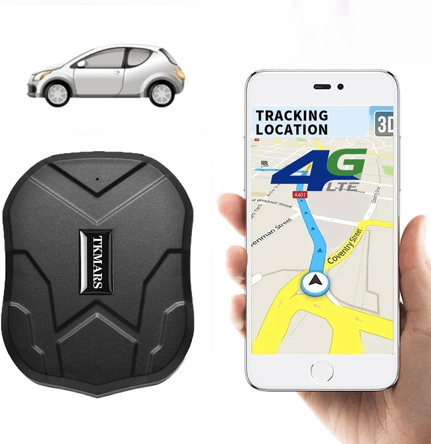 TKMARS Localizzatore GPS senza Abbonamento 4G TK905B Localizzatore GPS per Auto 80 Giorni in Standby per Auto con APP Forte Magnetico e Impermeabile (10000mah)