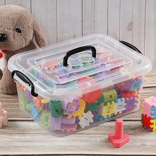 Miniatura 7 de Quickquick - Caja de plástico de 8 L con asa, contenedores de cierre de almacenamiento con asas, transparente, 2 paquetes