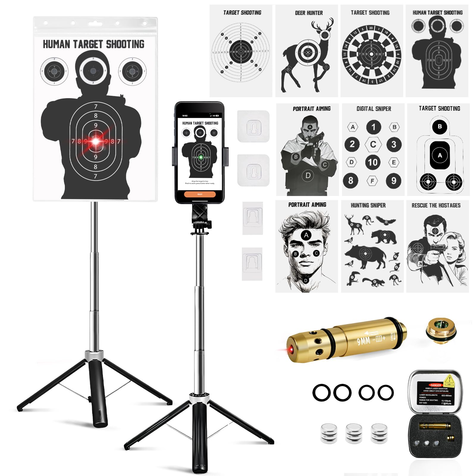 Dry Fire Laser Training System, Laser Shooting Training, Compatible with 9mm Caliber, for Shooting Training Practice, Free App, Includes Laser Training Cartridge & Dozens of Drills