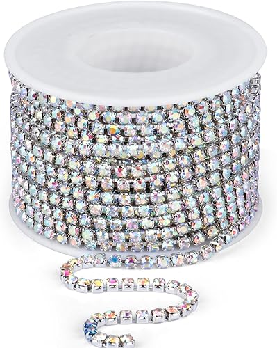 Miniatura 8 de 11 yardas Cadena de diamantes de imitación de cristal, borde de cadena de cierre de diamantes de imitación plateados, cadena de cristal transparente