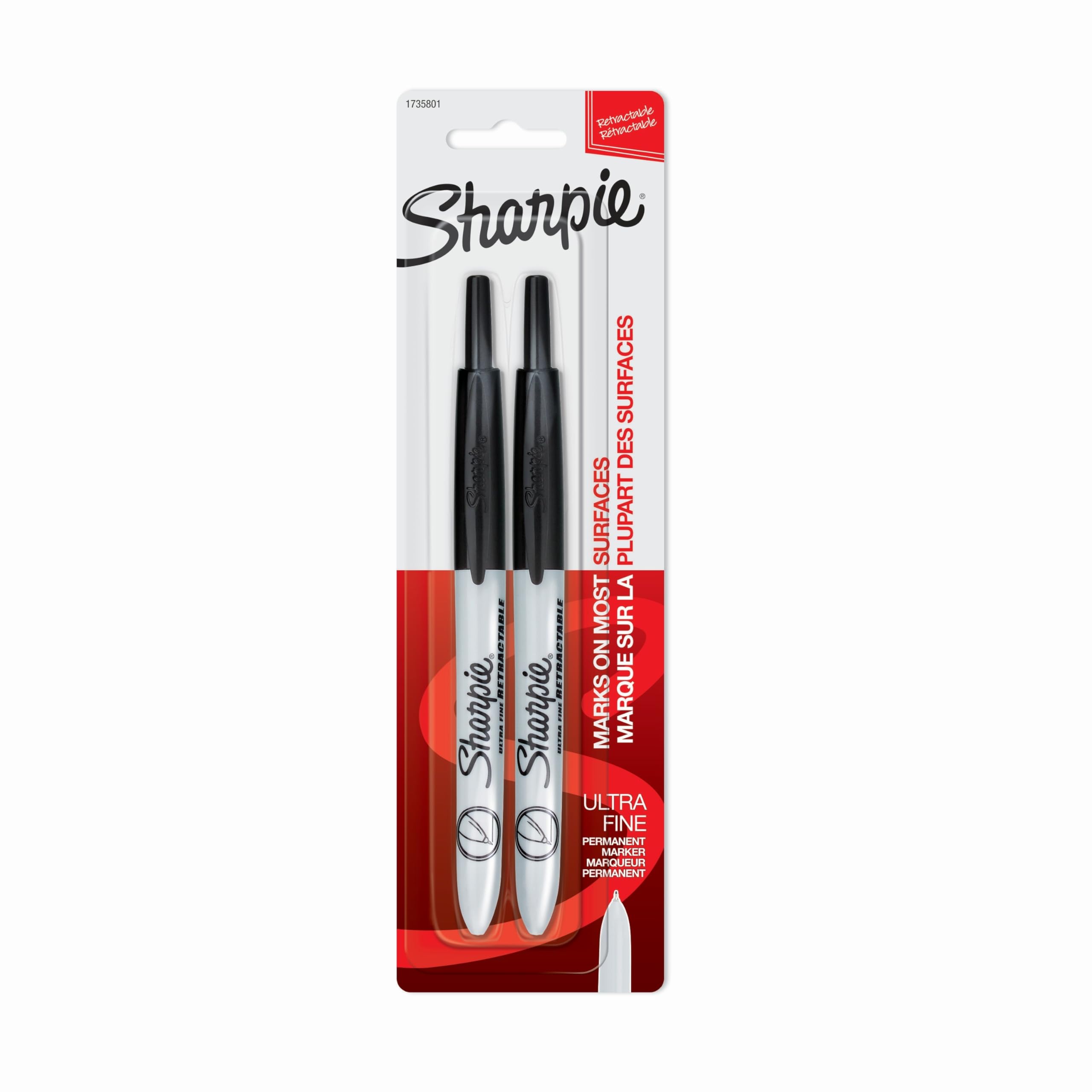 Photo 1 of Sharpie Retractable Permanent Markers, Ultra Fine Point, Black, 2 Count