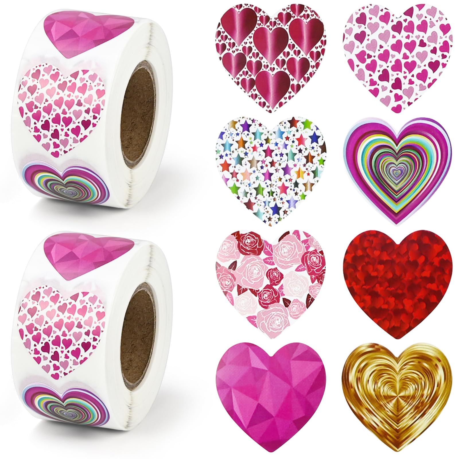 JAXICREY Heart Stickers, 1000pcs Glitter Love Sticker, 2.5cm Foil Sparkly Love Heart Stickers, Self Adhesive for Scrapbooking Envelope Gifts Birthday Wedding Valentine's Day Teacher Reward Party โ image 1