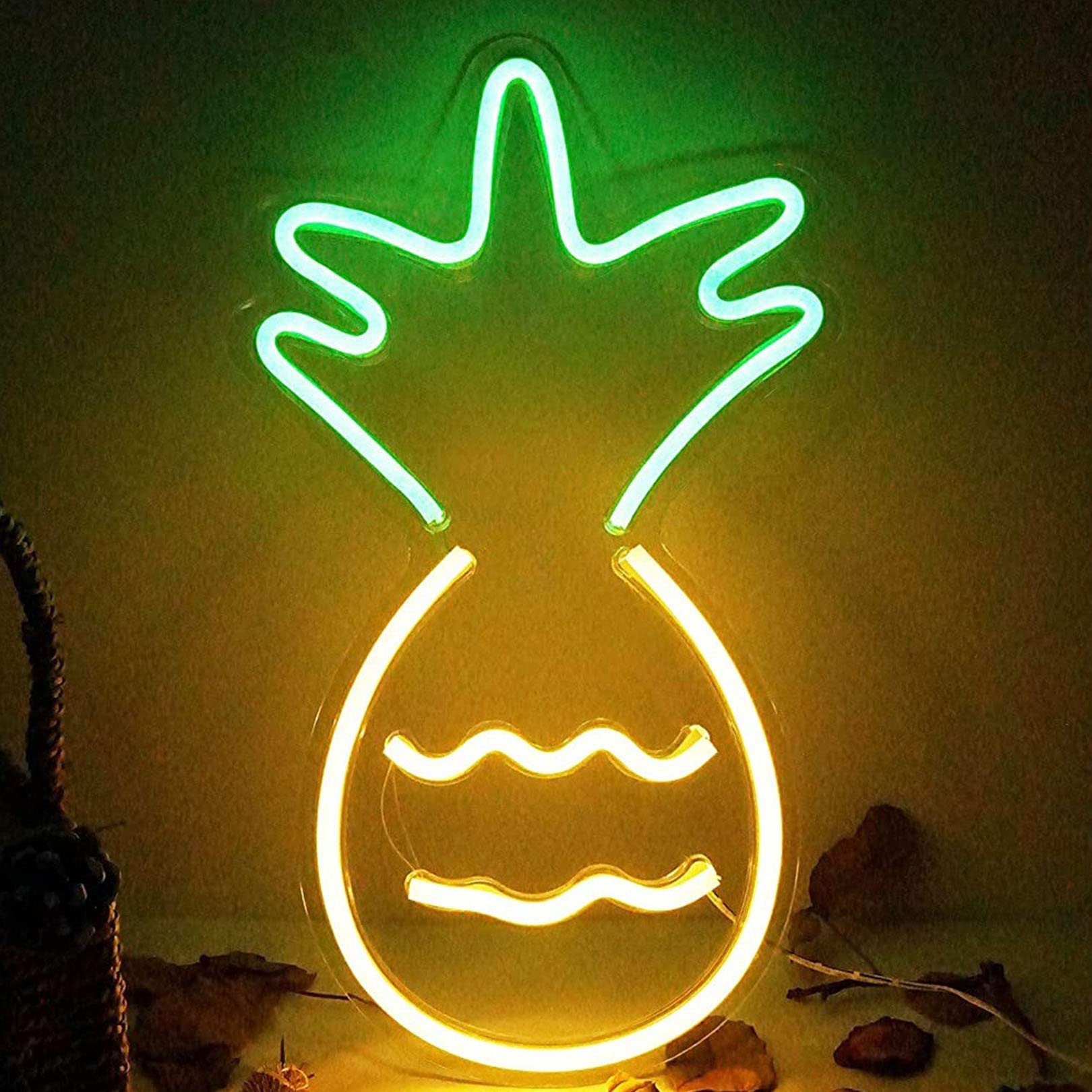 Letreros de neón de piña Festival Luces de noche de neón para niños Decoración de piña Letreros de luz para decoración del hogar Fiesta operada por batería