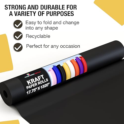 Miniatura 4 de Rollo de papel kraft negro de 17.75 x 1320 pulgadas (110 pies), papel de regalo de estraza perfecto como papel de envío, rollo de papel de embalaje,