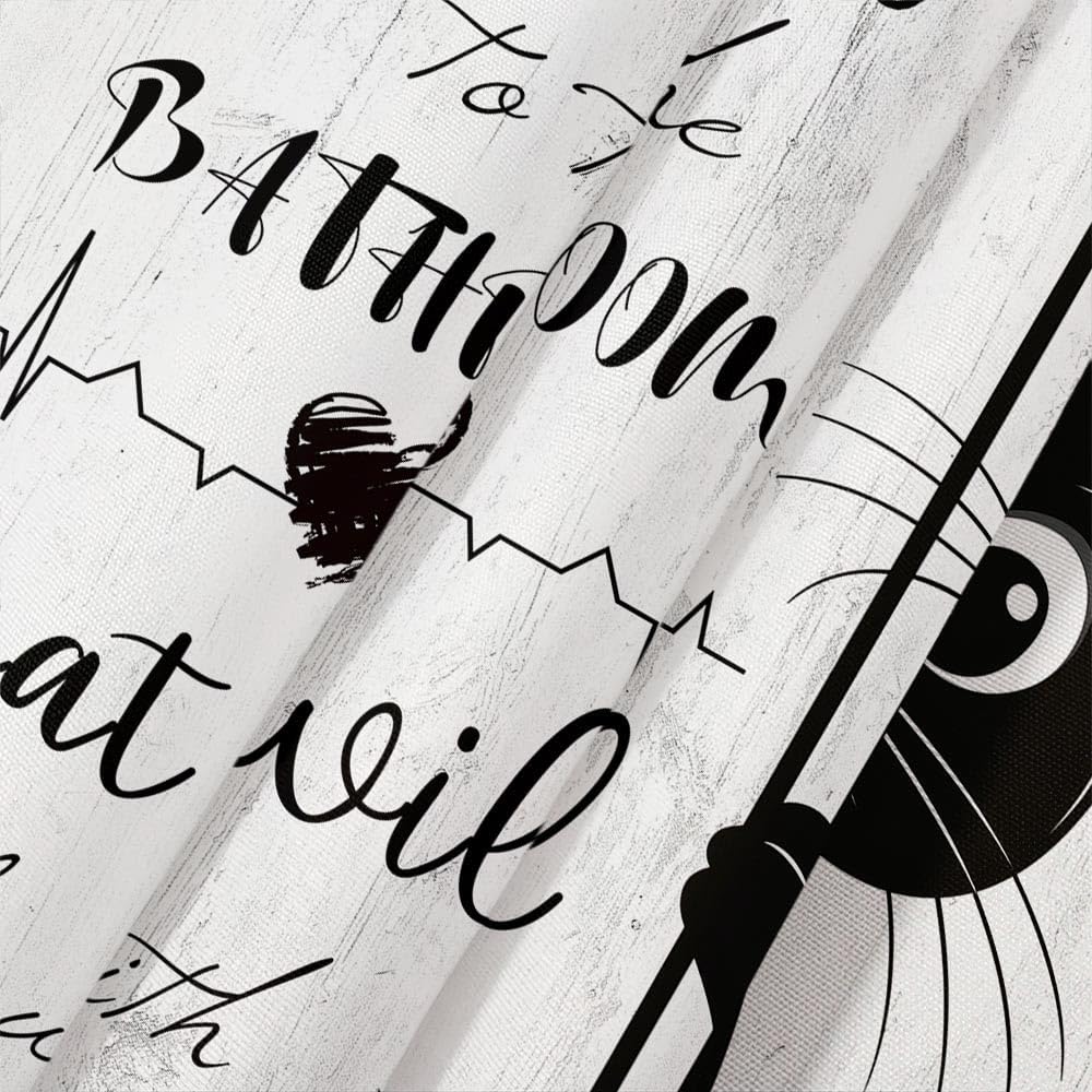 JAWO Funny Black Cat Shower Curtain, Welcome to The Bathroom Rustic Farmhouse Fabric Shower Curtain Set with Hooks, Cute Kitten Animal Waterproof Bath Curtain for Bathroom Decor,12pcs Hooks, 70X78 in