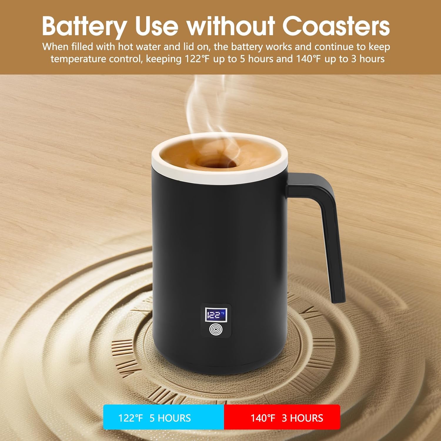 12oz Self Heating Coffee Mug, Temperature Controlled Smart Mug for Home Office, 3-5 Hours Battery Life, Ceramic Coating Auto Heated Coffee Cup with Charging Coaster, Temperature Display, Black