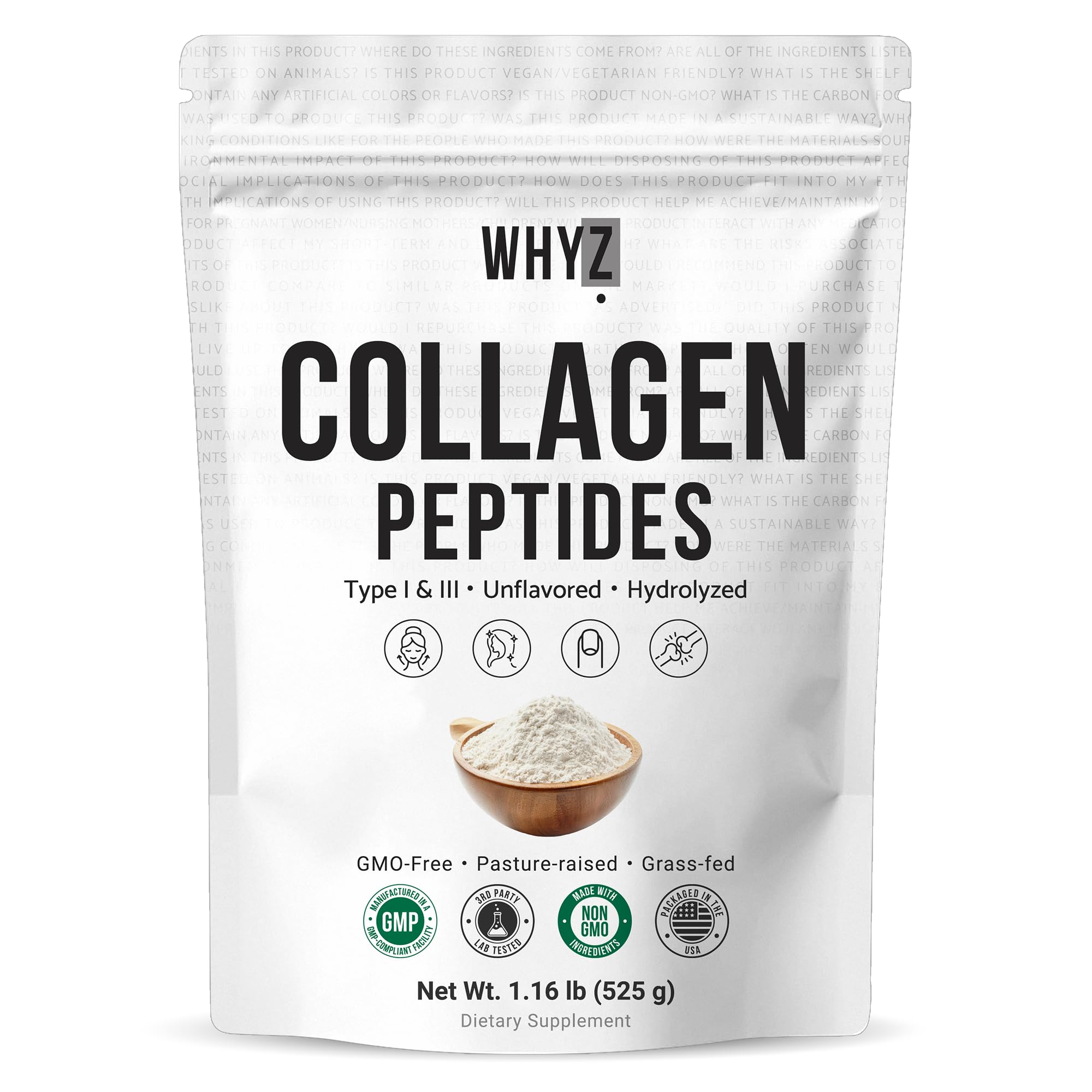 Bovine Collagen Peptides Powder Hydrolyzed Type I III Protein Grass-Fed Pasture-Raised Source Unflavored Collagen Supplement Paleo-Friendly For Active