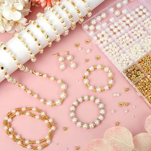 Miniatura 2 de 1352 cuentas espaciadoras doradas y perlas para pulseras, cuentas de oro y perlas surtidas para fabricación de joyas