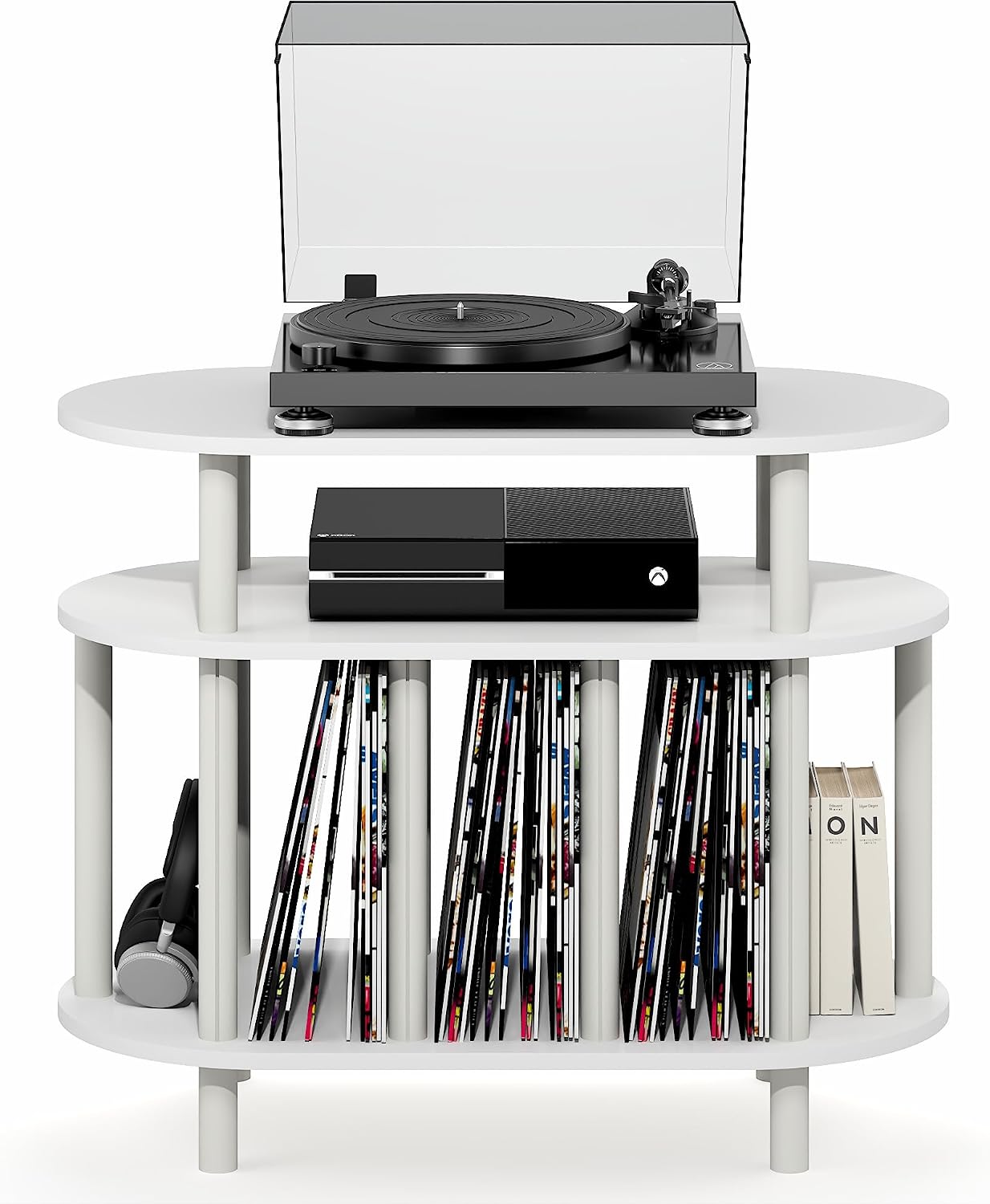 Furinno Jaya Record Player Stand with Vinyl Storage, White image 5