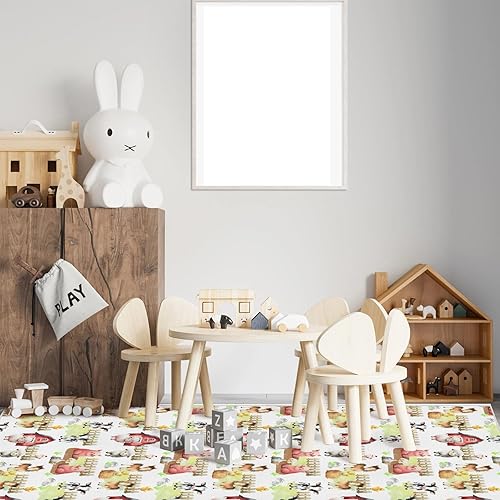 Miniatura 2 de HawSkgFub Alfombra de área de juegos de animales de granja para bebés, niños y niñas, diseño de vaca, caballo, oveja, cerdo, pollo, pato,