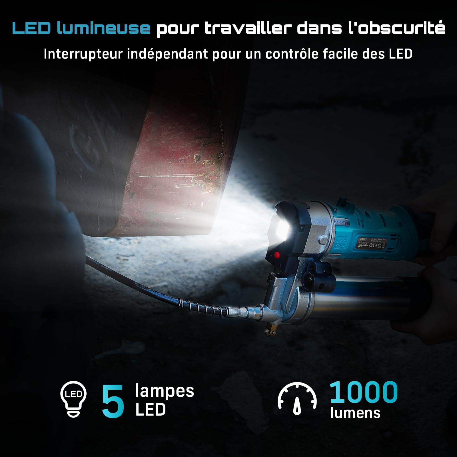 Seesii Pompe à Graisse Innovante 2 en 1: Pompe a Graisse Electrique à Haut Rendement de 5,3 oz/Min 12000 PSI avec 2 * Batteries 2,0Ah et Chargeur, Pistolet à Graisse Facile à Utiliser