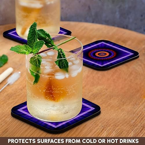 Miniatura 3 de 3dRose Mandala 12 Azul Rojo Oro Brillante Energía Poder Meditación India Oriente Paz Armonía Chakra Newage - Posavasos suaves, juego de 4