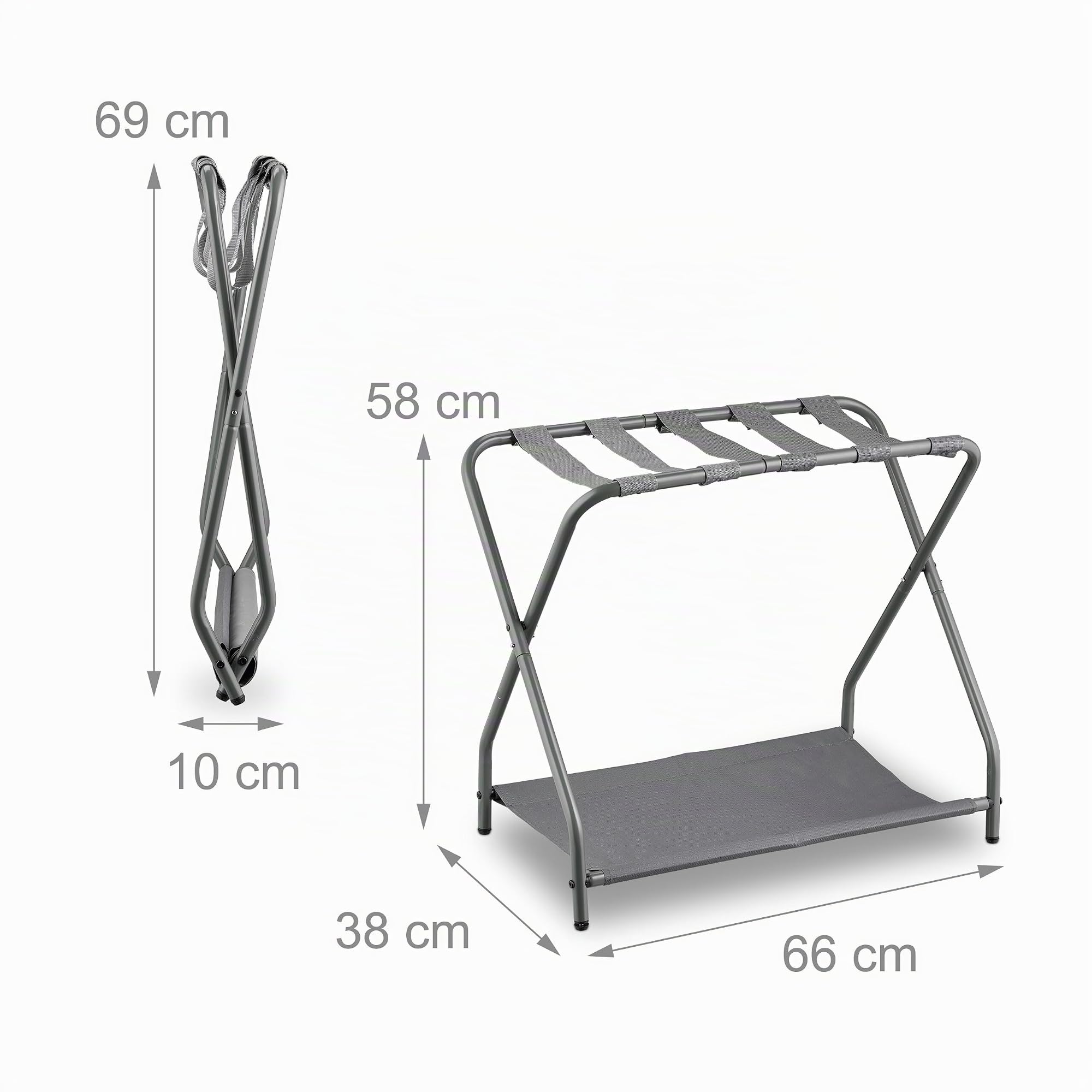 Relaxdays Porte-Valise, 2 pièces, Pliable, 1 Niveau supplémentaire, H x L x P : 58 x 66 x 38 cm, Gris