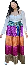 Mogul Interior Women's Beige & Pink Patchwork Maxi Skirt – Boho Flared Hippie Skirt S/M/L
