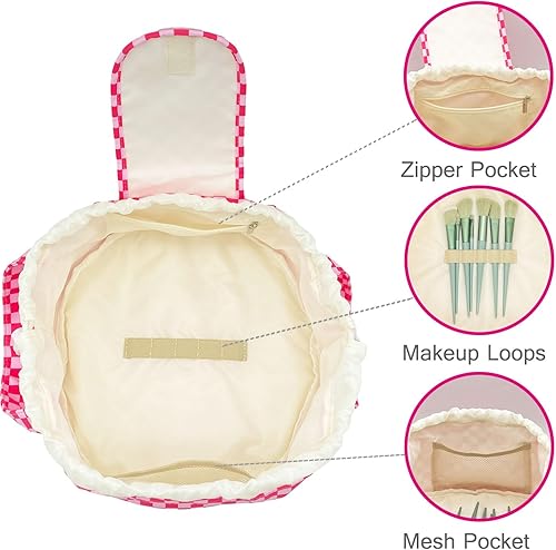 Miniatura 9 de Bolsa de maquillaje grande con cordón de barril para mujer, bolsa organizadora de maquillaje portátil para el cuidado de la piel y artículos de