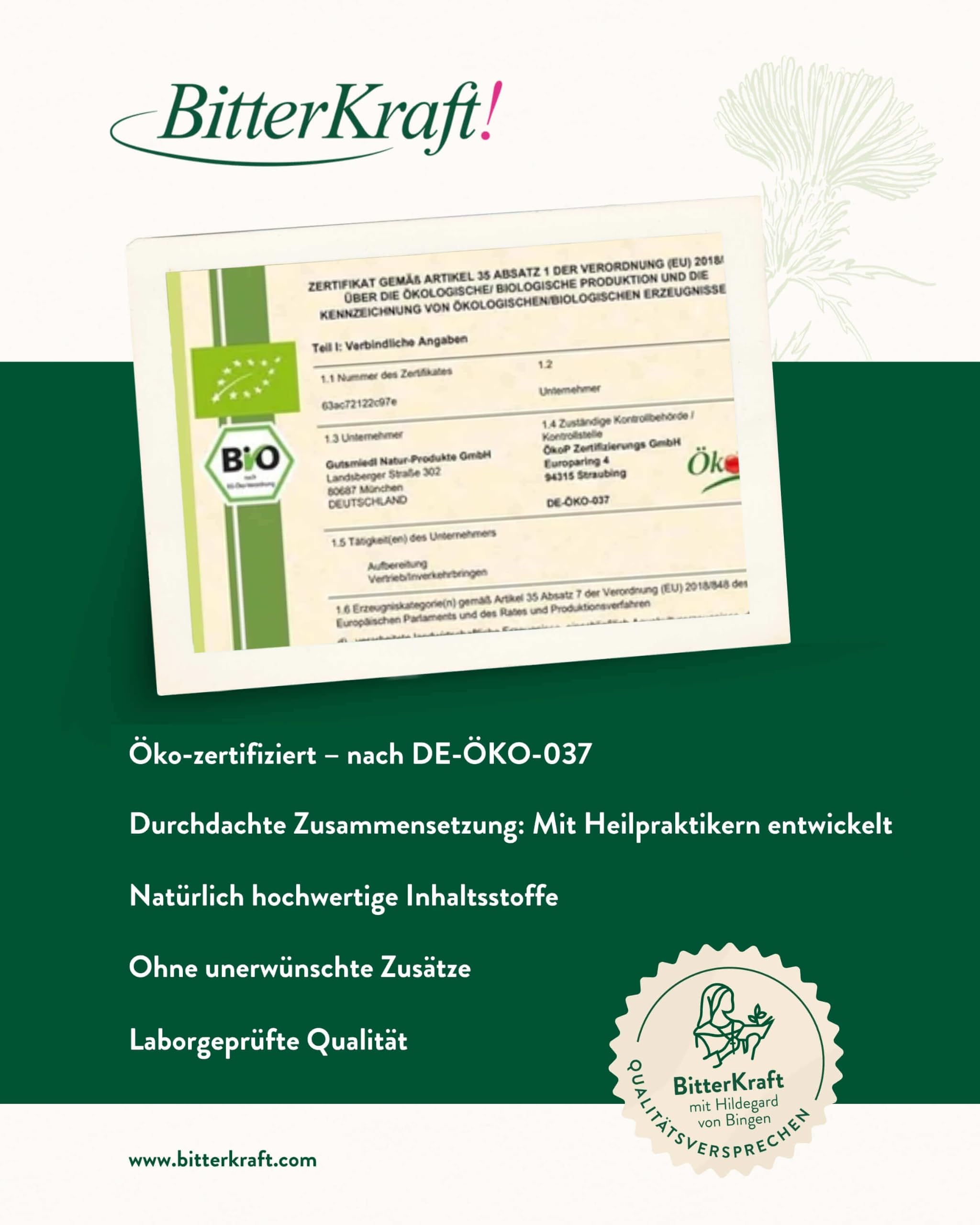 BitterKraft! Hildegards Ruhe-Kräuter 120  Kapseln – mit Bio Ashwaghanda, Rosenwurz-Extrakt, B2, B6 & B12 – inspiriert von Hildegard von Bingen – ohne Zusatzstoffe - 100 % Natur – Made in Germany