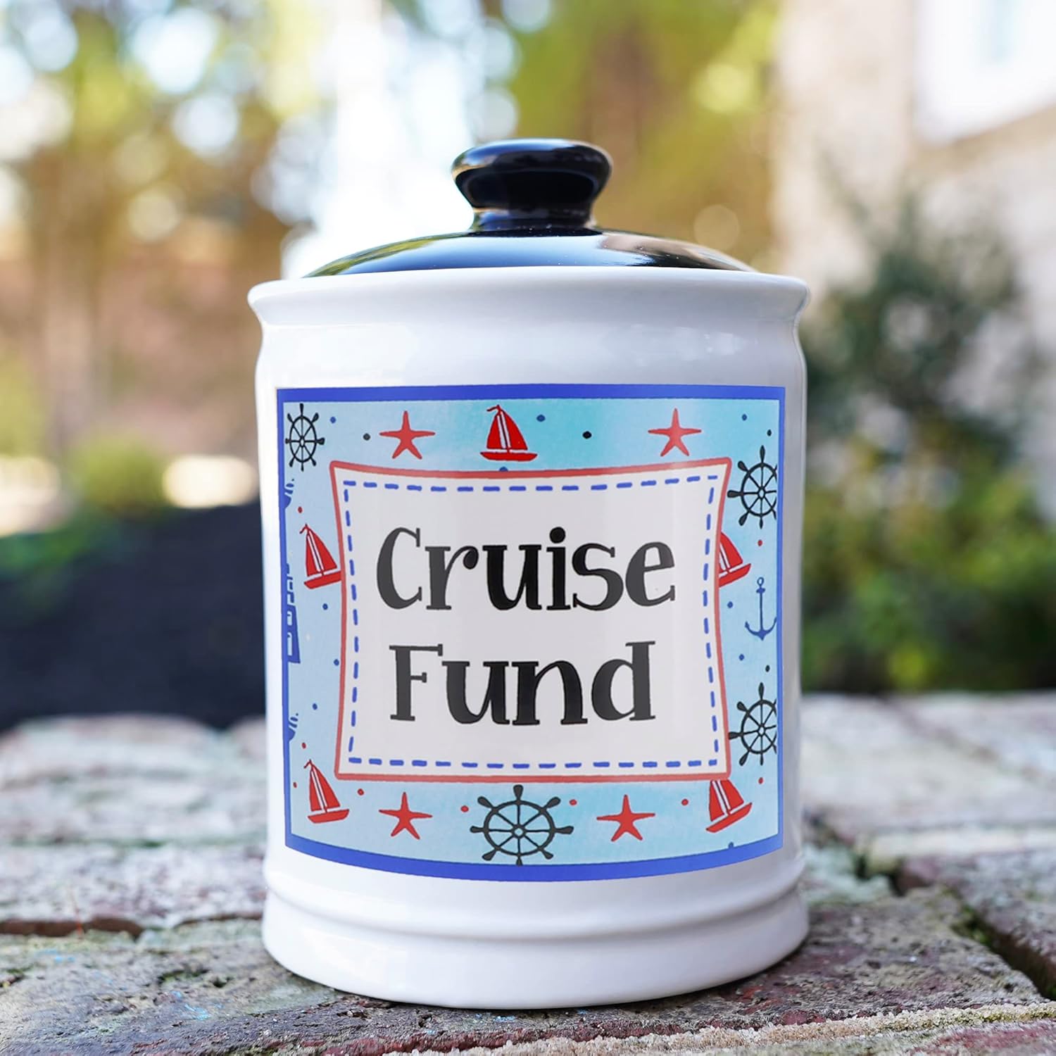 Cottage Creek Jars | Cruise Fund Piggy Bank, Travel Essentials Vacation Money Jar | Fun Birthday Gifts for Women, Men, Couples | Ceramic Travel Fund Bank, 6-Inch Cruise Essentials Jar