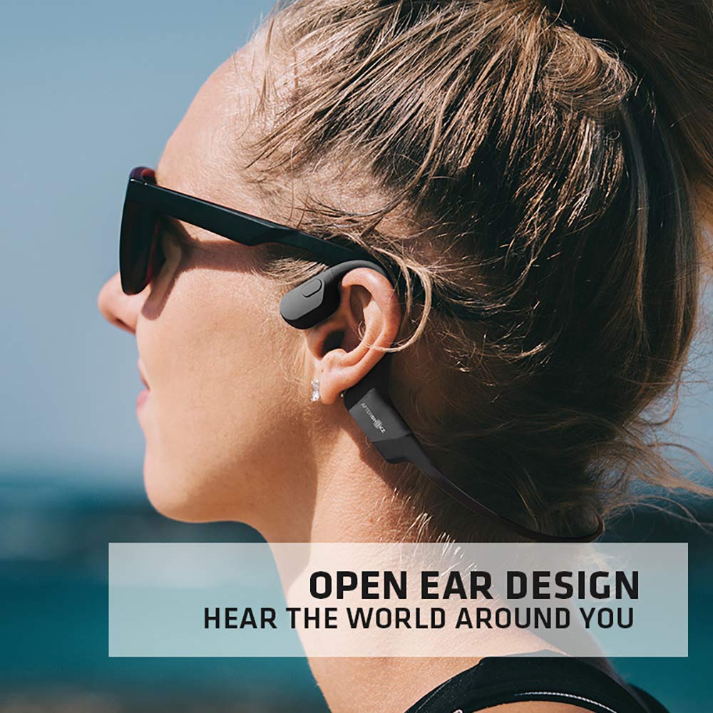 AfterShokz Aeropex Open-Ear Wireless Bone Conduction Headphones with Sport Belt, Cosmic Black, 2.3 (Renewed) 1