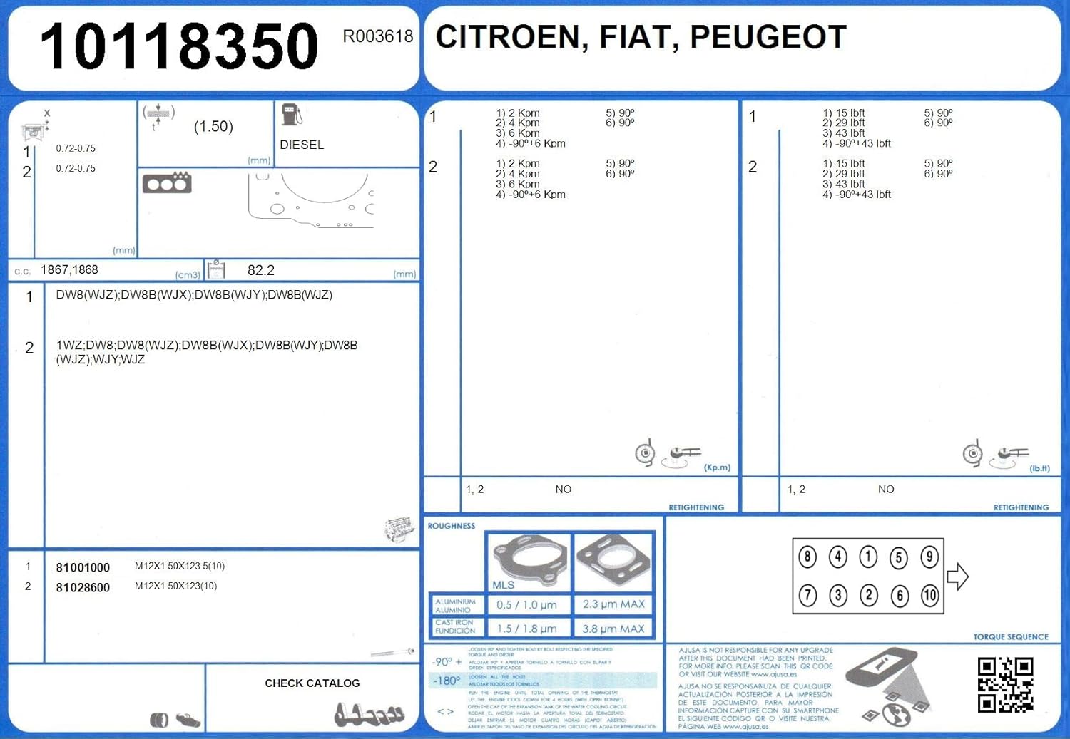 Ajusa 81001000 Bolt Kit cylinder head
