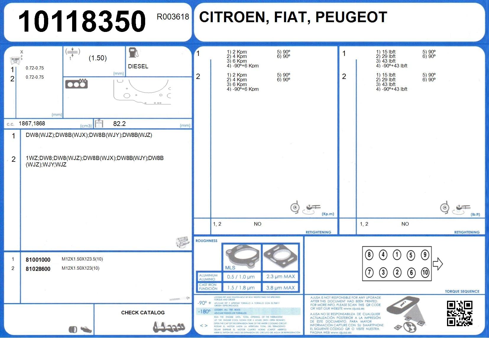 Ajusa 81001000 Juego de tornillos de culata
