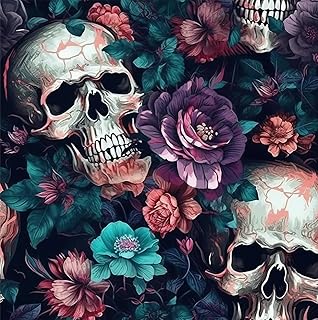 REDAMANCY Dark Purple Black Blue Skull Pink Flowers Gothic Peel and Stick Wallpaper Stick on Contact Paper Vintage Wall Paper Easy Peel Off for nightstand Drawer Cabinet Renter - Buy now