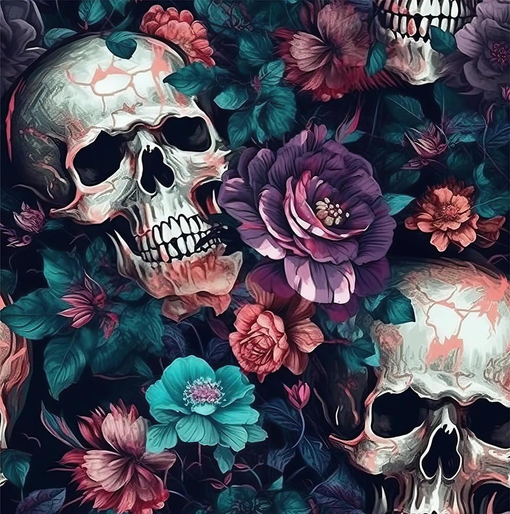 REDAMANCY Dark Purple Black Blue Skull Flowers Gothic Peel and
