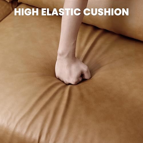 Miniatura 6 de Vesgantti Sofá de piel sintética de 100 pulgadas con otomana móvil, sofá de piel sintética en forma de L de 3 plazas con bolsillo lateral, cómodo