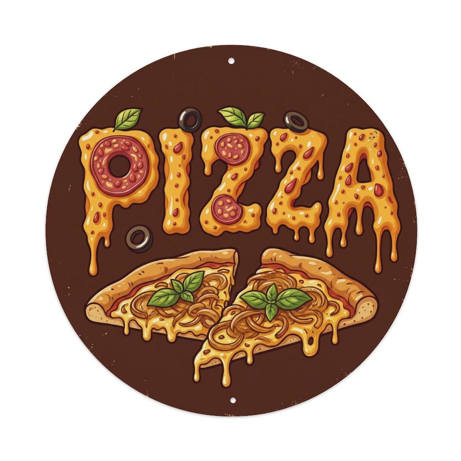 Huiyhb 8X8inch(20X20cm) Vintage Pizza Slice Caramel Onion Metal Tin Sign