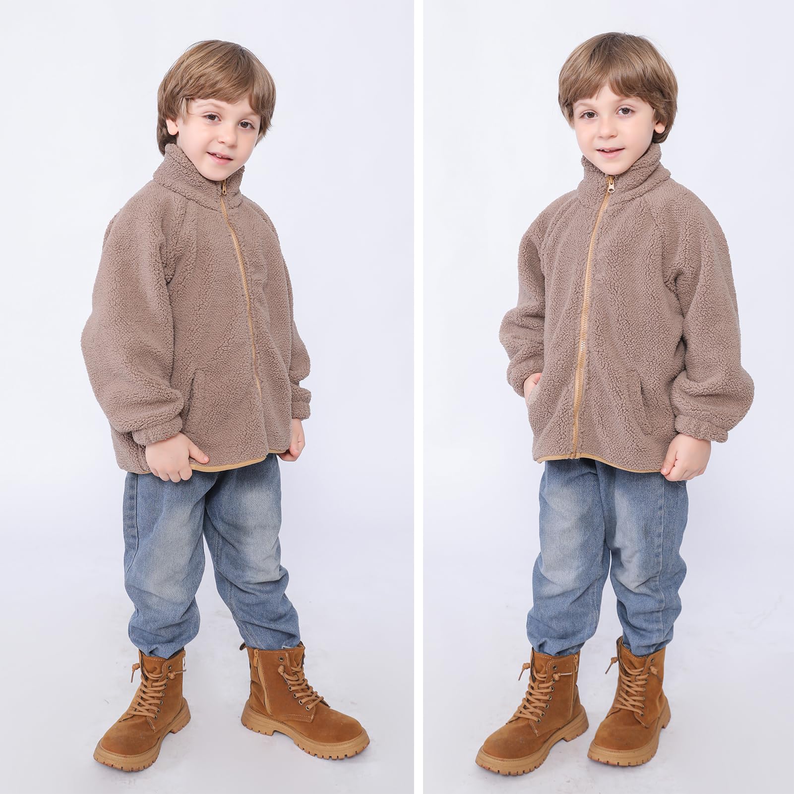 Veste en polaire Sherpa pour enfants, manteau à zip pour bébés garçons et filles, épaisse et chaude, vêtement d'extérieur 1-6 ans