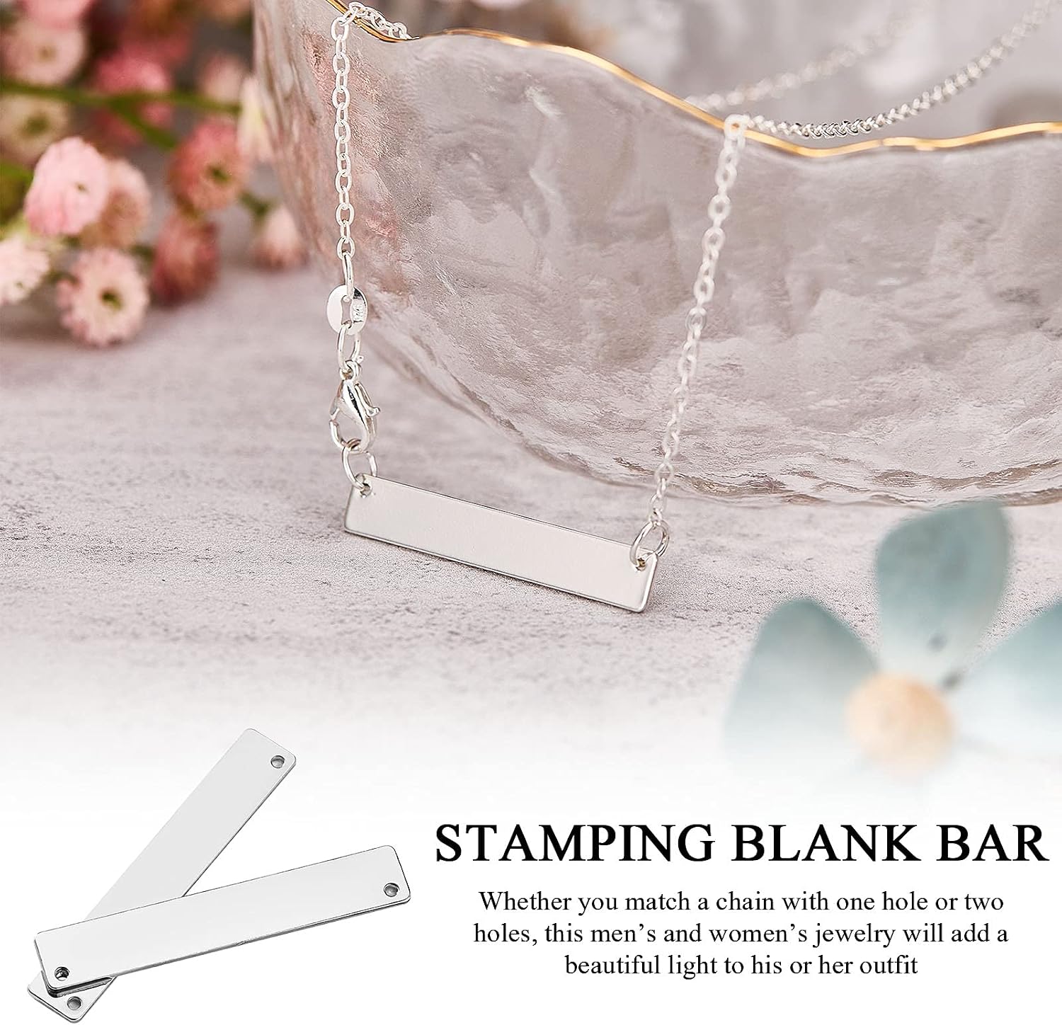 Yaomiao 30 Pcs Rectangle Metal Stamping Blanks Bar, Silver