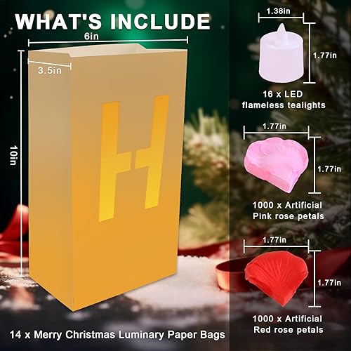 Miniatura 3 de Decoraciones de Feliz Navidad, bolsas de luminarias, letras iluminadas con pétalos de rosa y velas para decoración de fiesta de Navidad y Año Nuevo