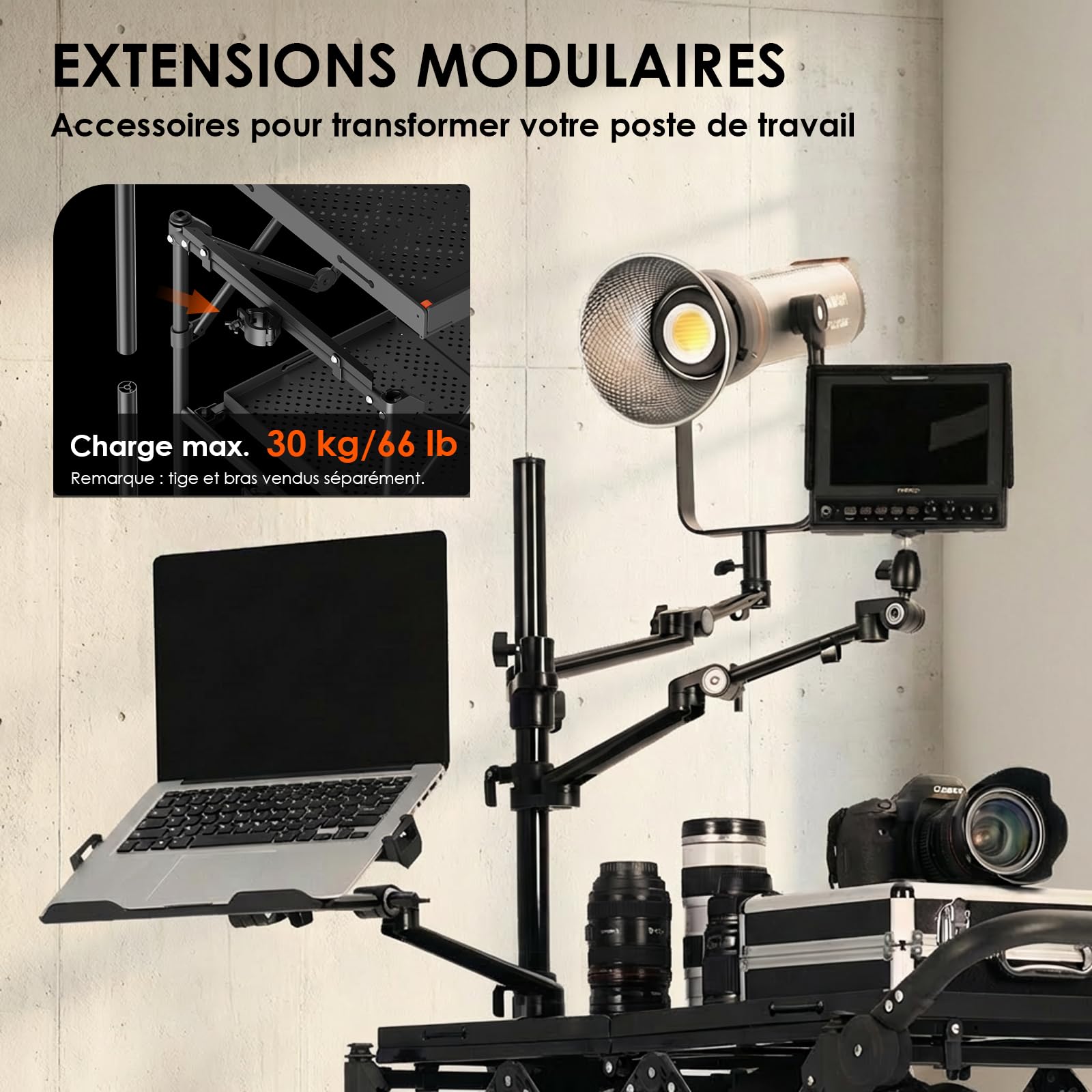 TARION Chariot de Production Vidéo pour Caméra - Chariot Pliable pour photographes, capacité de Charge Lourde 200 kg, avec Sacoche de Selle, bac de Rangement Pliable et Trois étagères
