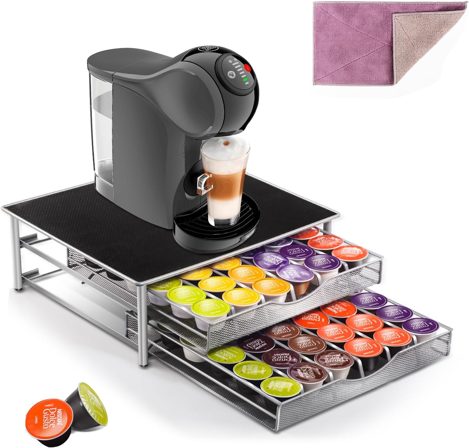 Masthome Coffee Capsule Holder for 72 Dolce Gusto Capsules, 2Tier Capsule Stand with Drawers