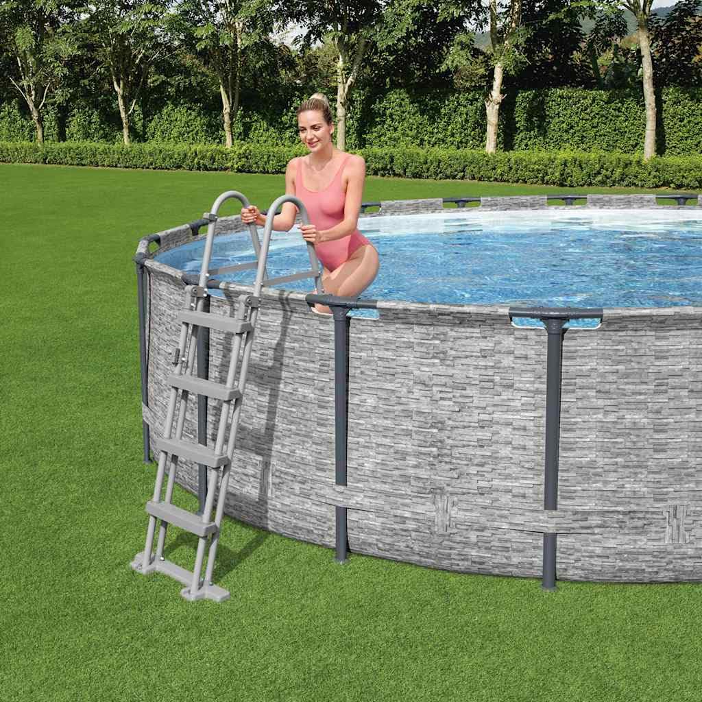 Échelle de Piscine Hors Sol Flowclear Bestway 4 marches, Structure Tubulaire en métal Inoxydable, marches antidérapantes, poignée Ferme, accès sécurisé pour Bassin et Spa jusqu'à 122 cm
