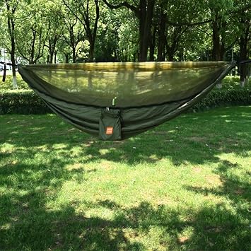 Camping Hammock, Outdoor Portable Hammocks with Mosquito Net,Lightweight Nylon Parachute Hammocks,Camping Gear Must Haves for Travel Hiking Backpacking Beach Army Green