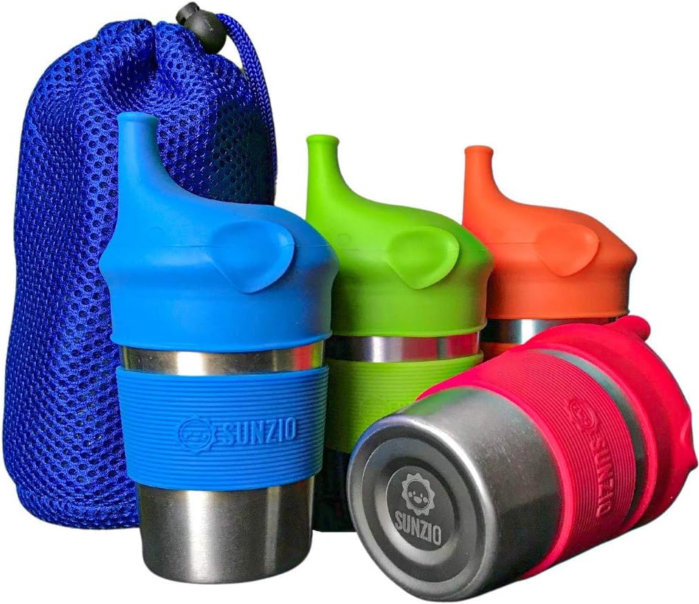 Sippy Cups for Toddlers and Kids, Stainless Steel Sippy Cup with Straw with Silicone Lids, BPA Free, Plastic Free, Break Proof Easy To Grip Soft Spout Cup for Babies, 10 oz, 4 Pack