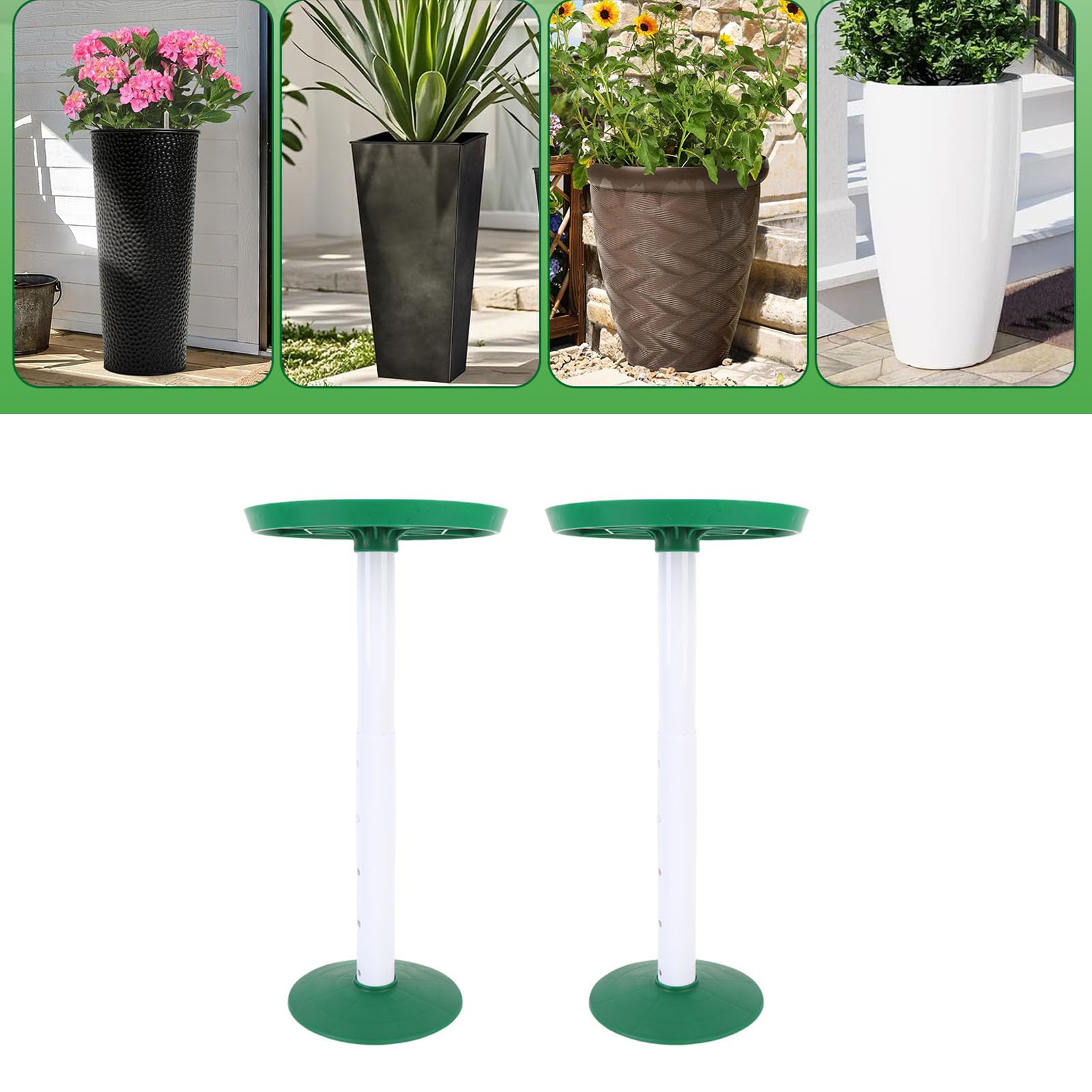 Lot 2 inserts jardinière réglables hauteur pour grands pots, rehausseurs plantes coniques hauts, inserts levage plantes portables (GREEN)