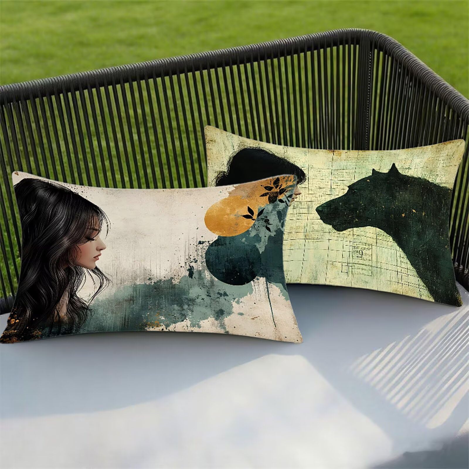 Federe Cuscino 70x90 Set di 2, Donna Federe Cuscini Divano Lino, Rettangolari Copricuscini 70x90cm Con Cerniera Invisibile, Copricuscino per Camera Letto Casa Decorazioni Regalo, Astratto V-9443