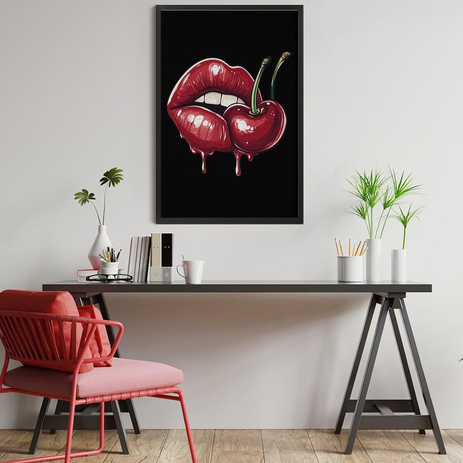 Red Lips and Cherries Jigsaw Puzzles for Adults 1000 PCS Wooden Puzzles Unique Puzzle Gifts