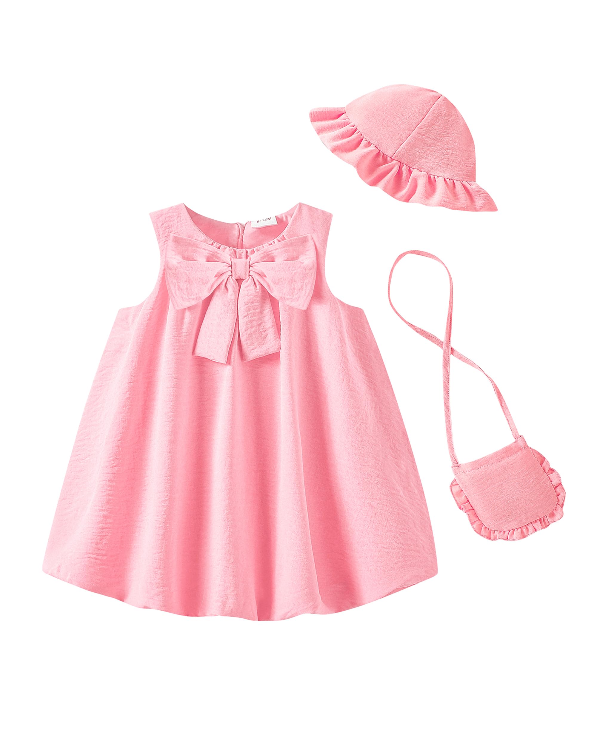 Baby Girl Dress Summer Clothes Bow Bubble Dresses Infant 3-Piece Outfits Toddler Girls Linen Sleeveless Sundress 3M-3T