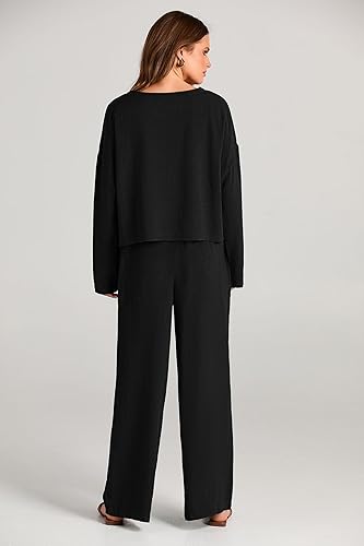 Miniatura 2 de PRETTYGARDEN Conjunto de 2 piezas para mujer, ropa deportiva casual de lino de manga larga y pantalones de pierna ancha para mujer