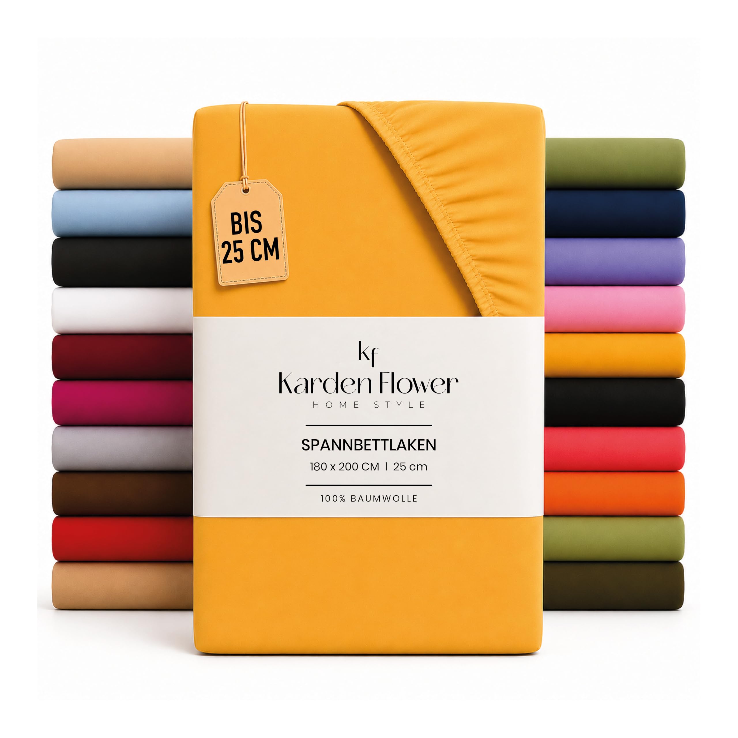 Karden Flower Jersey Fitted Sheet 180 x 200 cm Yellow - Fitted Sheet 100% Cotton, Flat Sheet 180 x 200 cm up to 25 cm Mattress Height Yellow — image 1