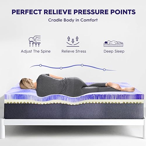 Miniatura 3 de SWINHOM Cubrecolchón de espuma viscoelástica de doble capa de 3 pulgadas, tamaño matrimonial, espuma viscoelástica de gel refrescante de doble cara