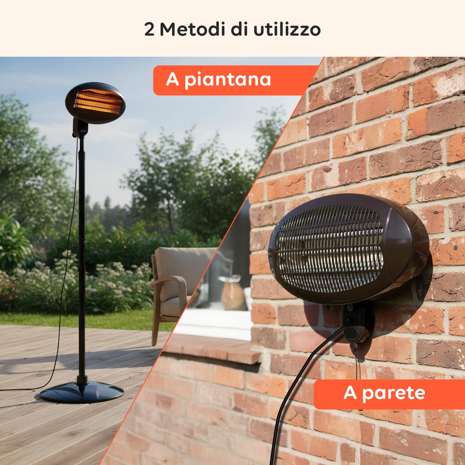 Wintem – Stufa Elettrica da Patio Verticale Ignis con 3 Livelli di Riscaldamento, Altezza Regolabile 130–200 cm, Testa Inclinabile a 45°, Riscaldamento Elettrico a Basso Consumo per Esterni